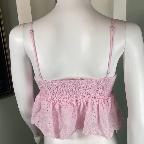 NWOT Altar’d State Pink Eyelet Lace Embroidered Crop Tank Top Peplum Small S - Picture 6 of 10